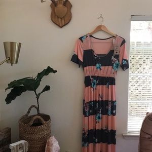 Coral/Grey Maxi Dress